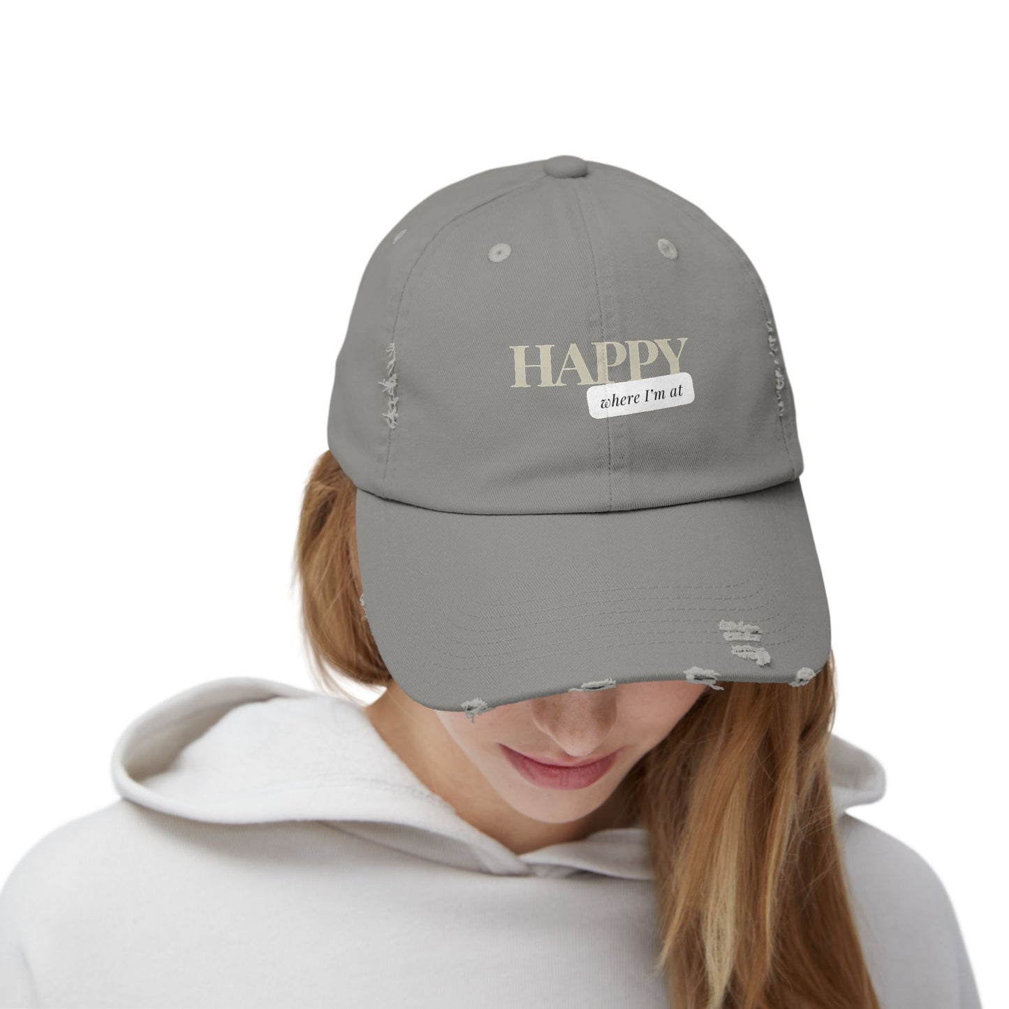 Happy where I'm at Unisex Distressed Cap