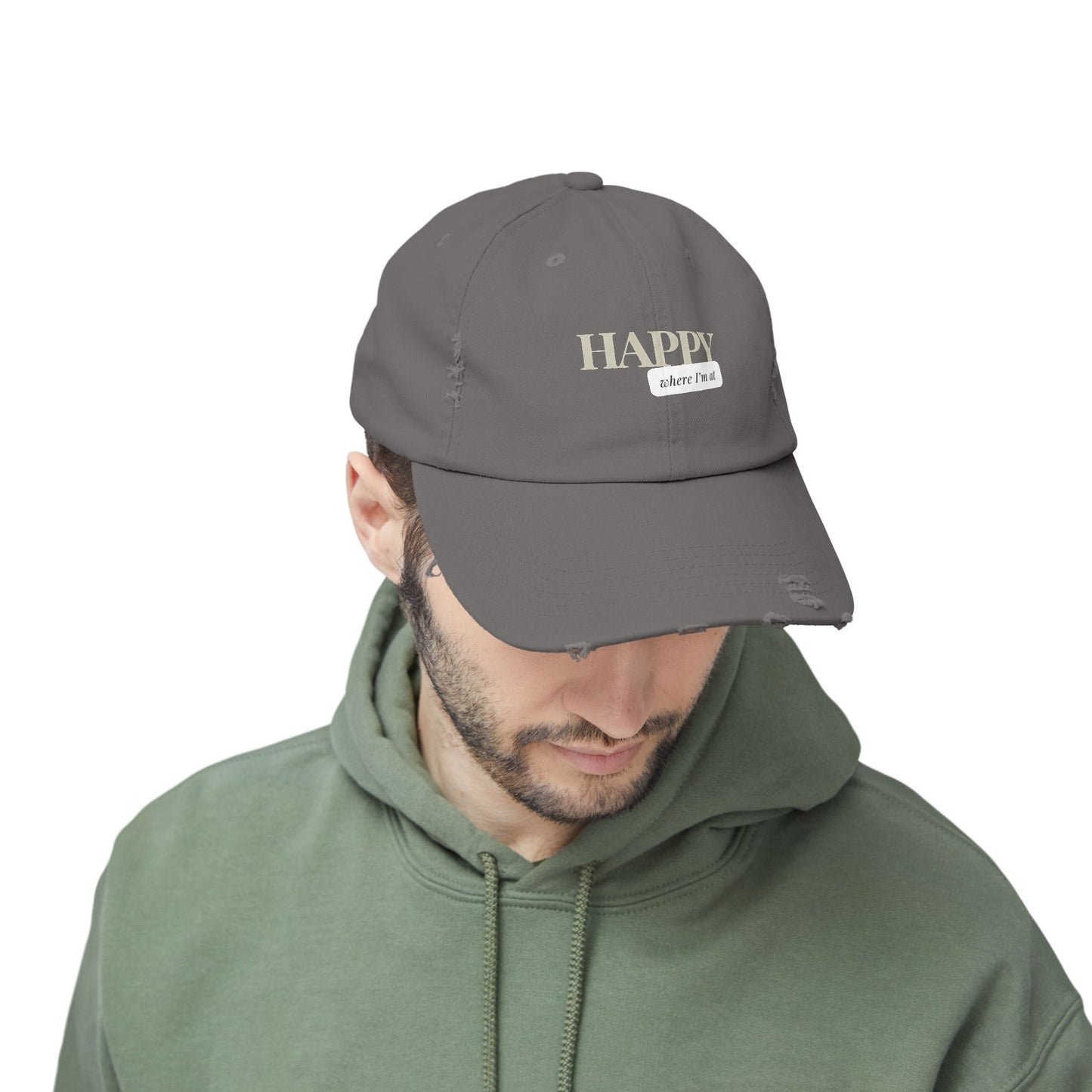 Happy where I'm at Unisex Distressed Cap