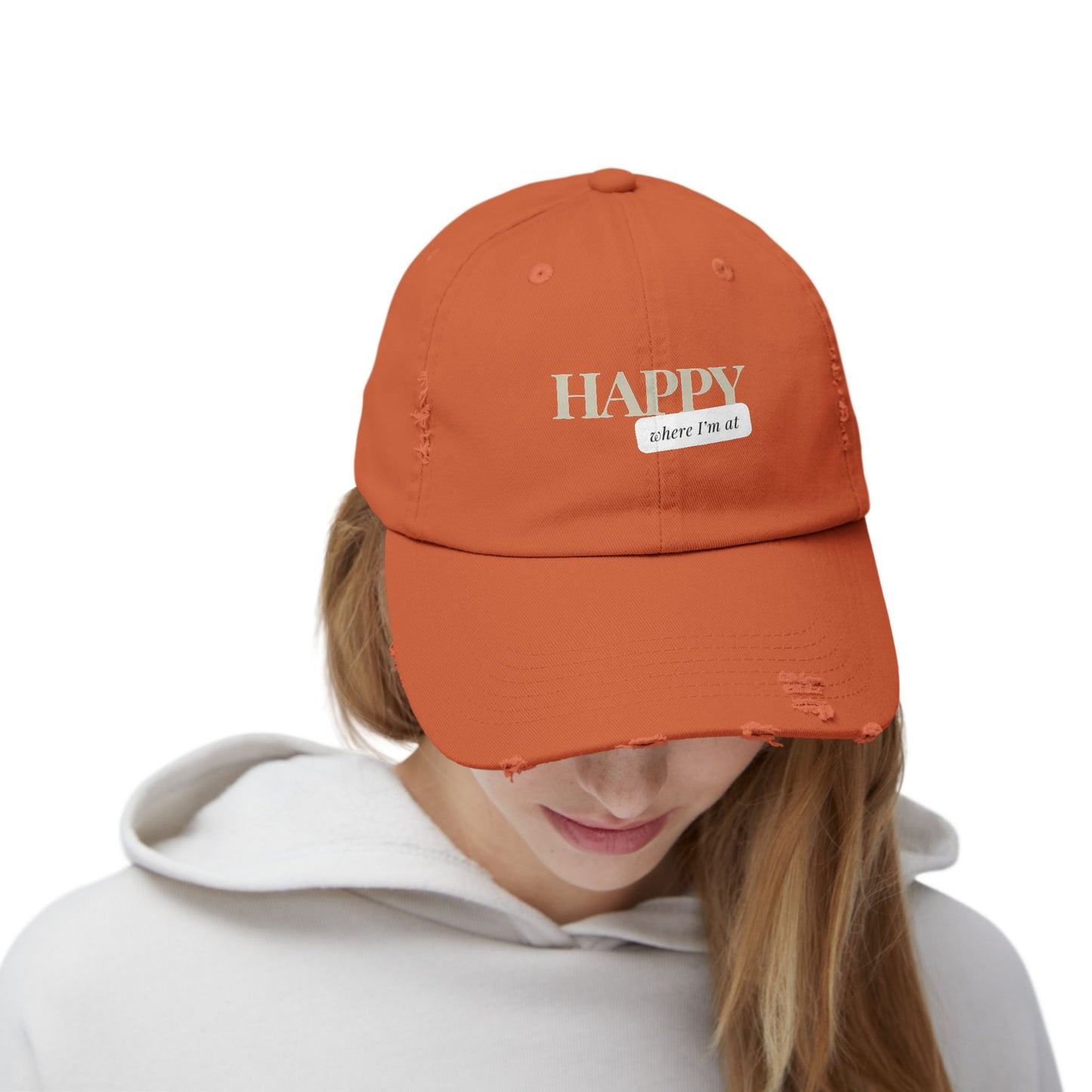 Happy where I'm at Unisex Distressed Cap