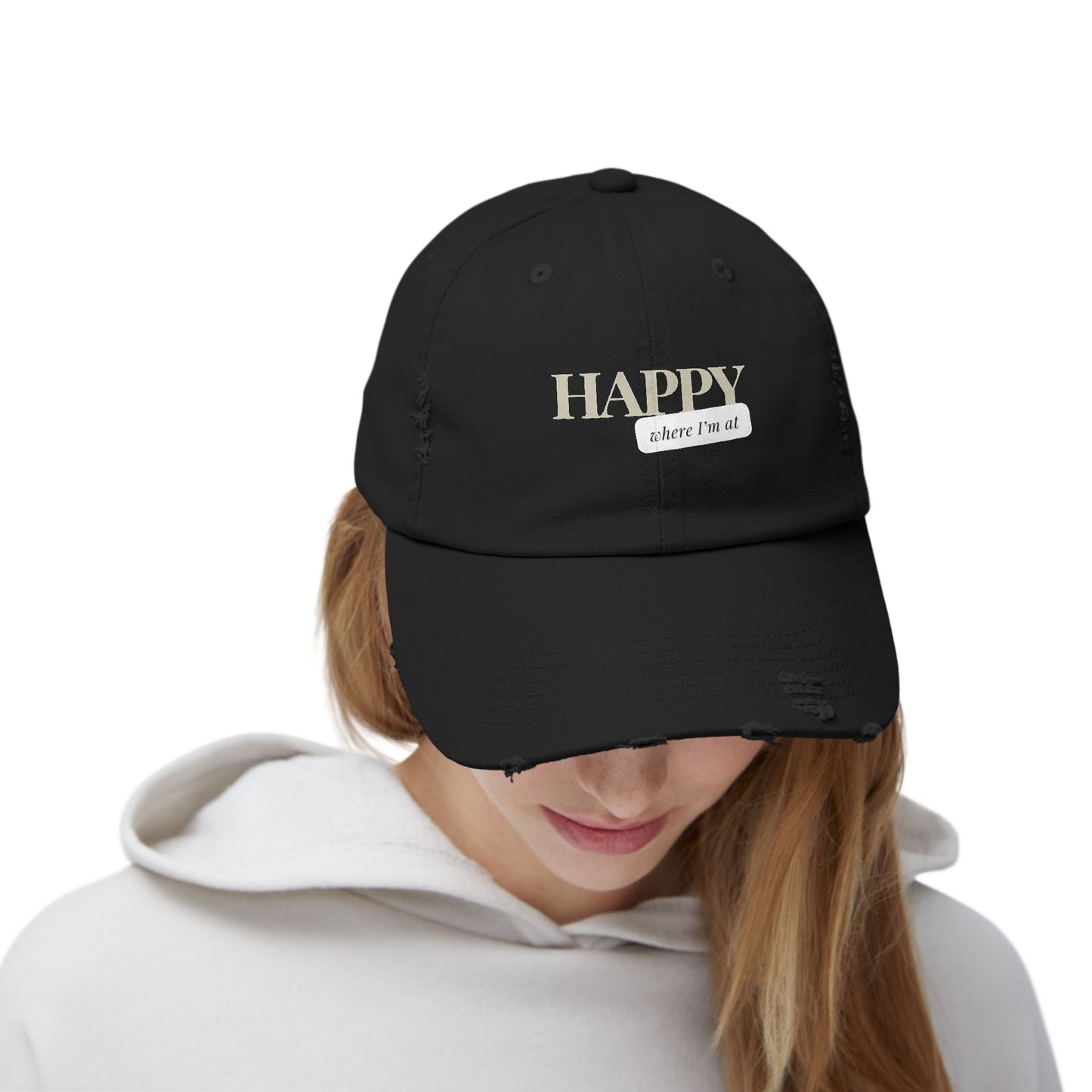 Happy where I'm at Unisex Distressed Cap